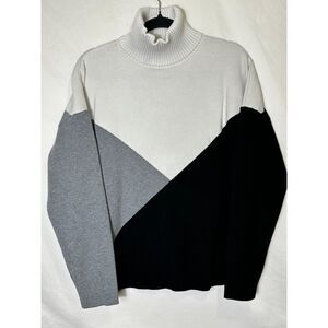 Ecowish Women's Soft Casual Color Block Turtleneck Sweater Size M Dolman Sleeves